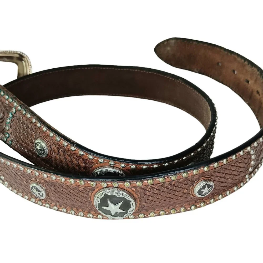 Vintage Handtooled Leather Belt Size 42